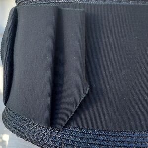 Incredible Vintage Black Pill Box Straw Hat w/ Black Grosgrain Ribbon Band